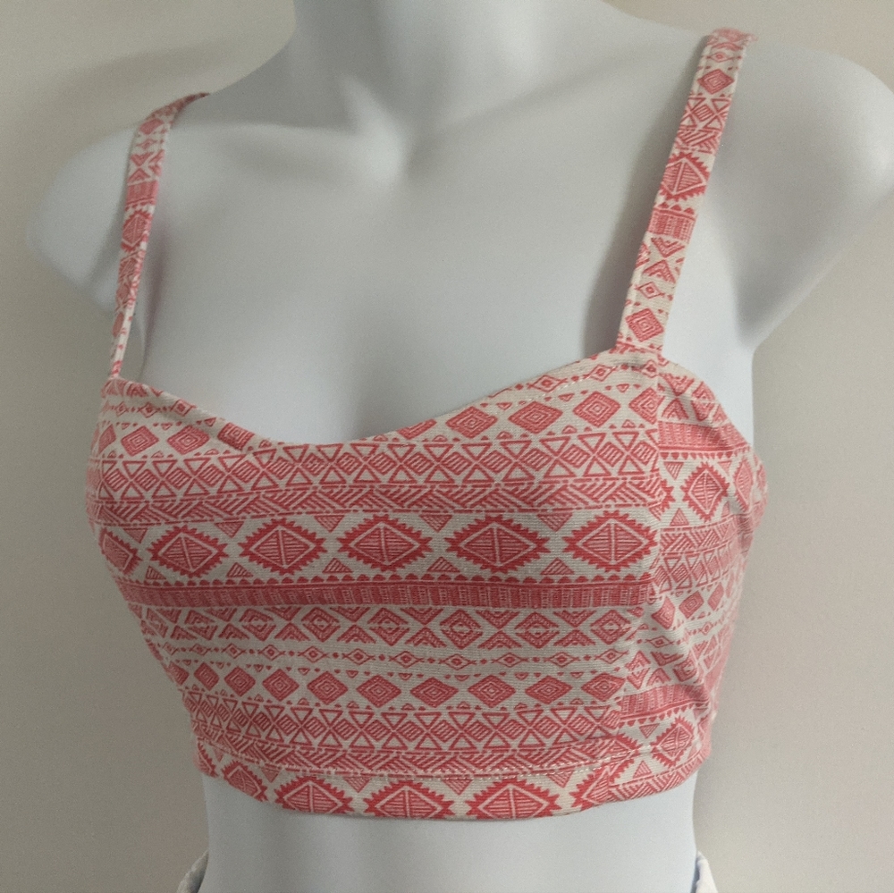 3/$25 Geometric cherry salmon pink strappy back sweetheart bralette top